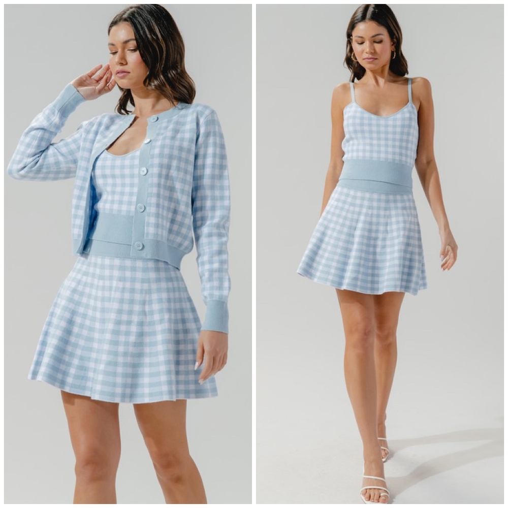 LAST 1 ! SUGARLIPS Sky Blue Checks 3-Piece Skirt Set - Picture 8 of 8